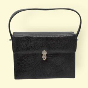 MCM Vintage Kadin Alligator Look Satchel Black Bag Purse Handbag